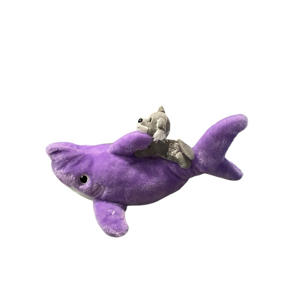 Great Wolf Lodge Purple Shark with Tiny Gray Wolf Riding It - 16" Plush Stuffed